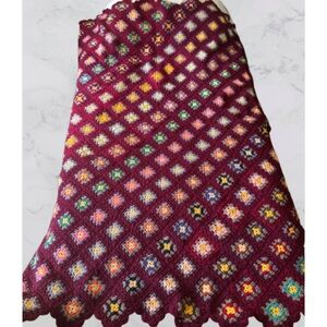 Vintage Granny Square Colorful‎ Crochet Blanket Afghan Homemade 68x60”